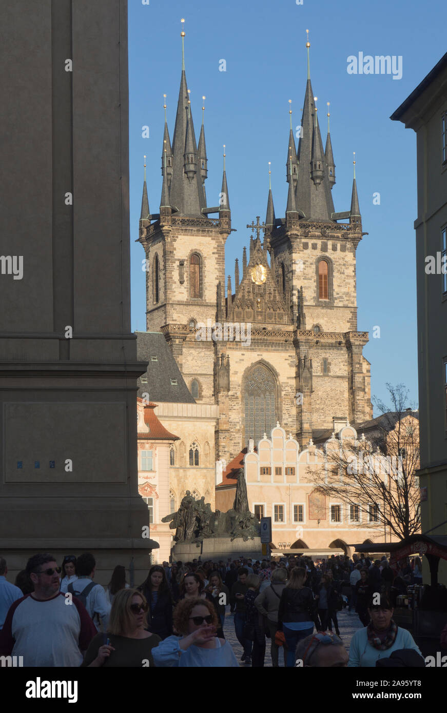 A sunny view across the Staroměstské square towards Church of Our Lady before Týn, Stare Mesto ,Prague, Czech Republic Stock Photo