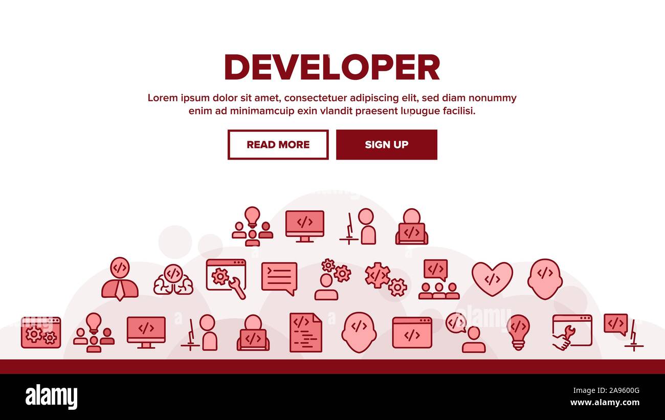 Developer Landing Web Page Header Banner Template Vector. Coder ...