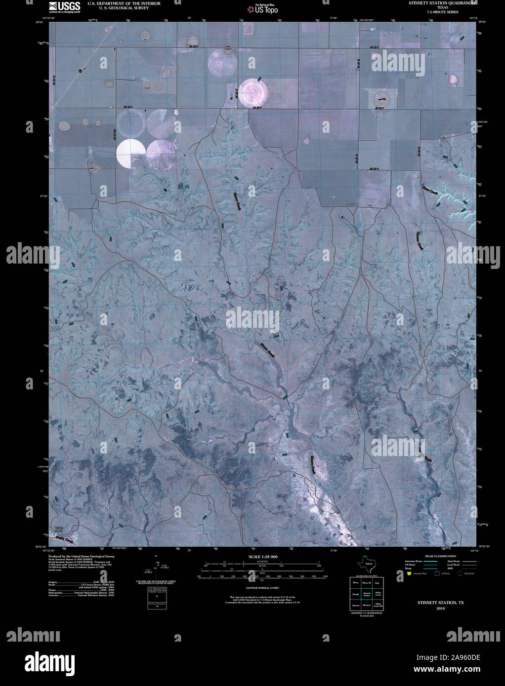 USGS TOPO Map Texas TX Stinnett Station 20100427 TM Inverted Restoration Stock Photo