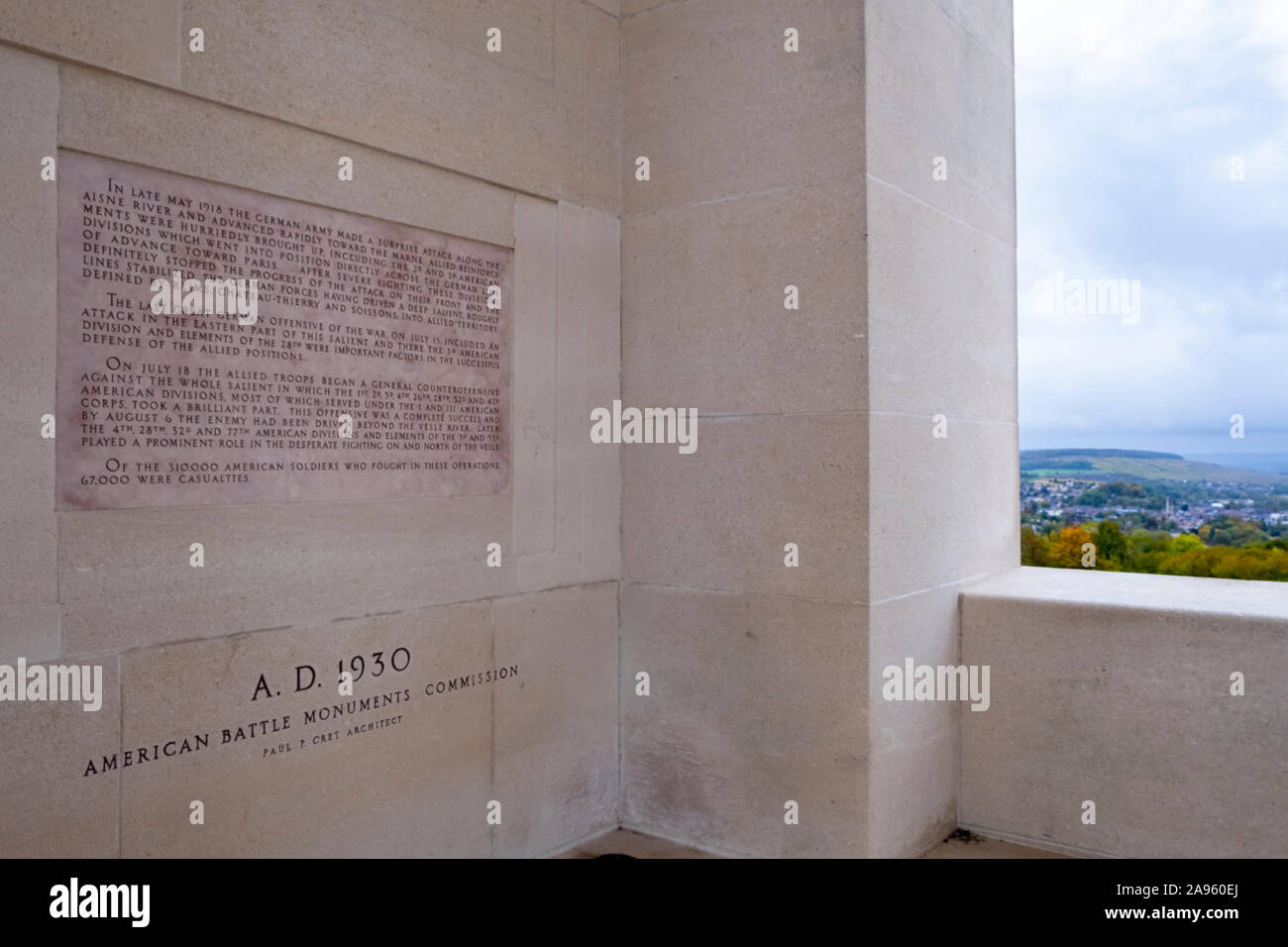 The Château-Thierry American Monument is memorial, dedicated in 1937, commemorating the achievements of US forces in WWI Stock Photo