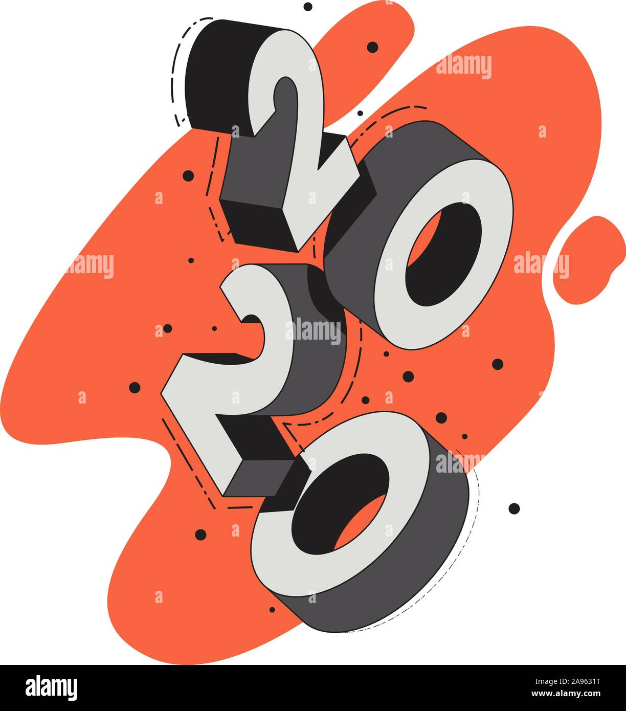Falling 3D digits 2020. Isometric text Stock Vector