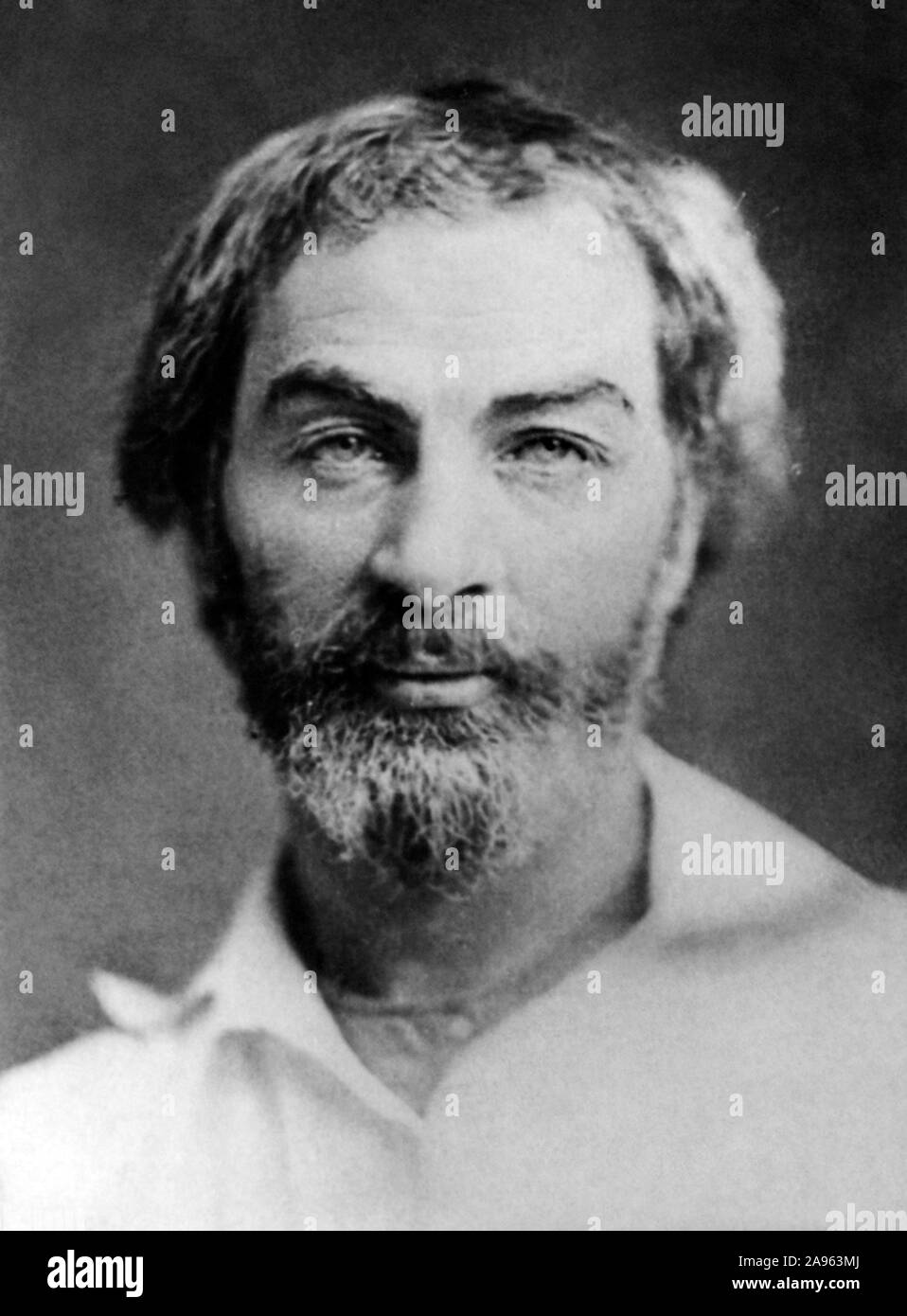 Vintage portrait photo of American poet, essayist and journalist Walt Whitman (1819 – 1892). Photo circa 1854. Stock Photo