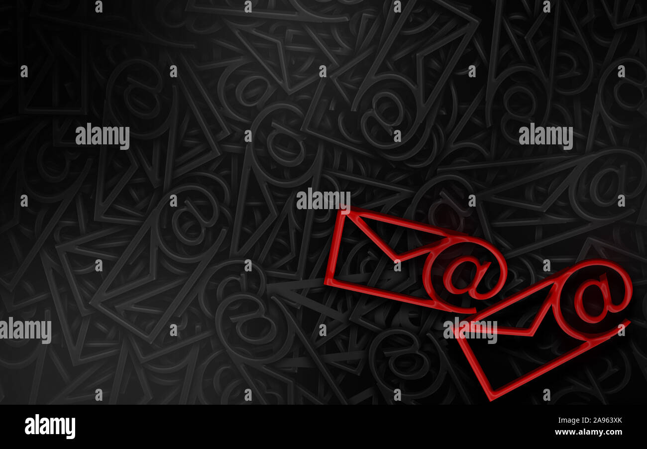 Red Mail and email symbols on full of duplicates in black. High ...