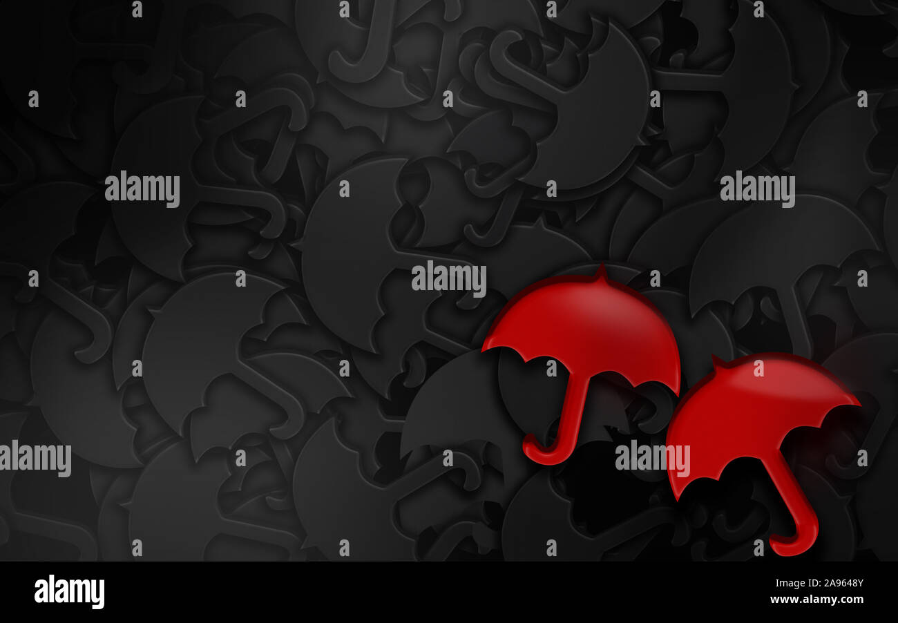 Red Umbrella symbol on full of duplicates in black. High resolution