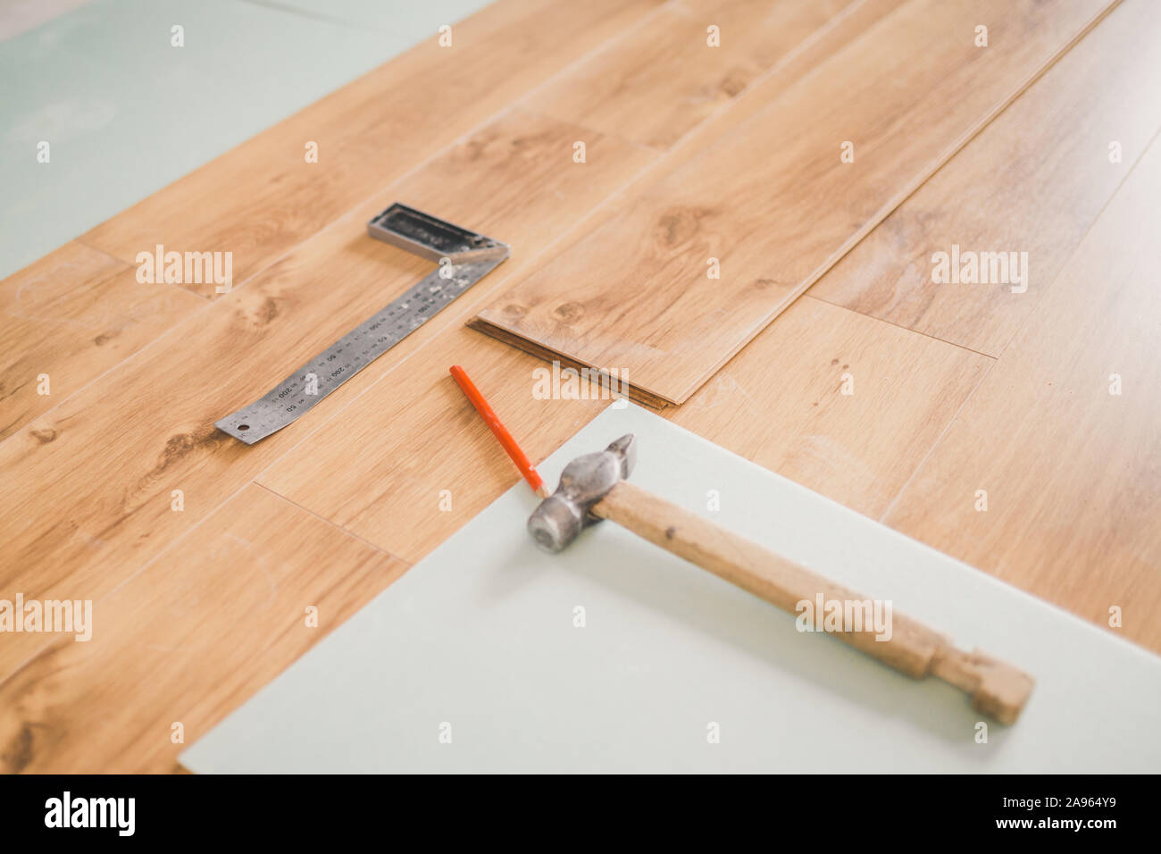 Carpenter Laying Laminate Floor Stock Photos Carpenter