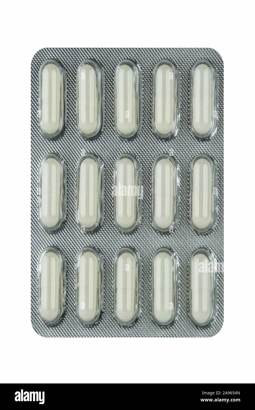 Blister pills against white background Stock Photo