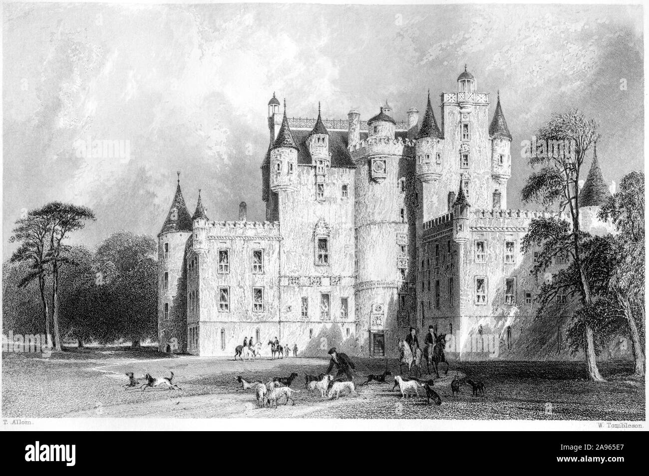 An engraving of Glammis (Glamis) Castle Forfarshire scanned at high resolution from a book printed in 1859. Believed copyright free. Stock Photo