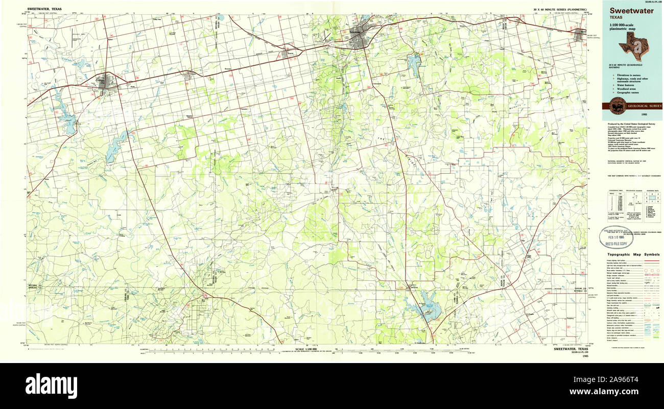 USGS TOPO Map Texas TX Sweetwater 123451 1985 100000 Restoration Stock Photo