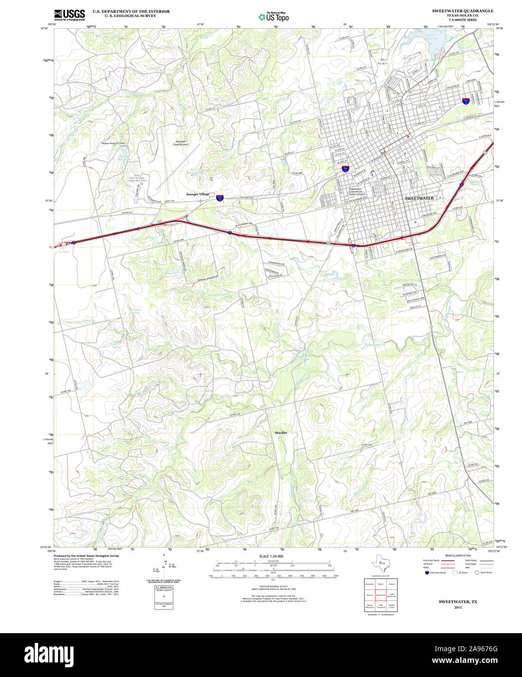 USGS TOPO Map Texas TX Sweetwater 20121207 TM Restoration Stock Photo