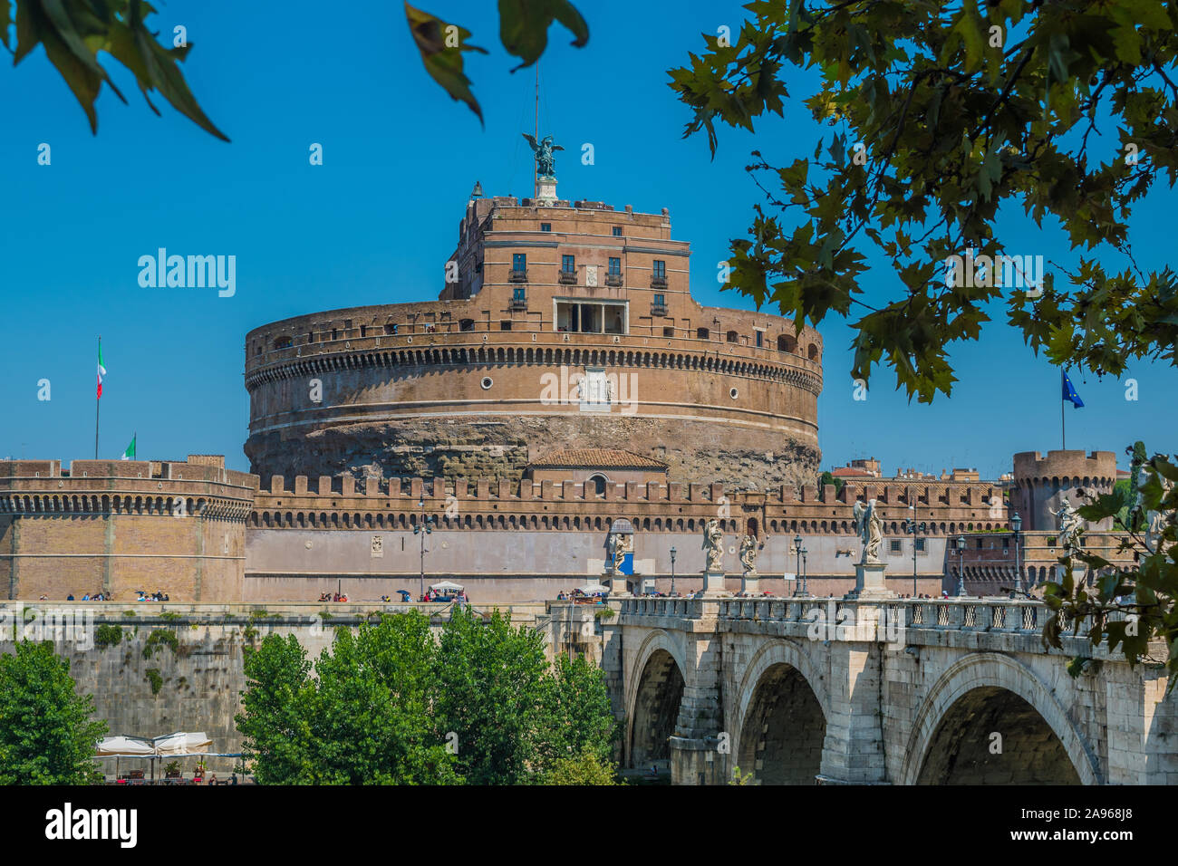 Sant'Angelo Castle framed by the tree in Rome, Italy Stock Photo