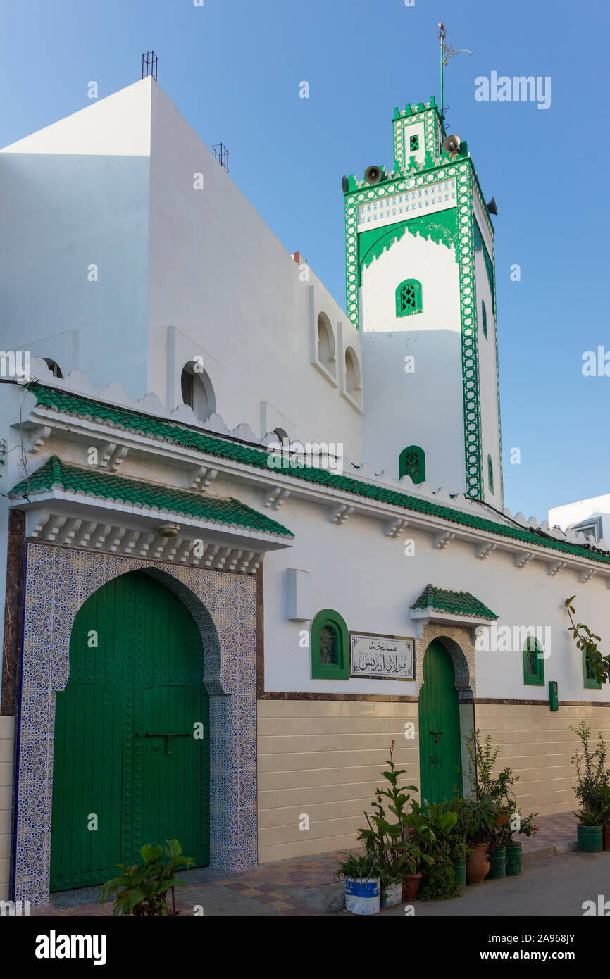 Asilah, MoroccoSeptember 10, 2019 Tower and entrance door to the