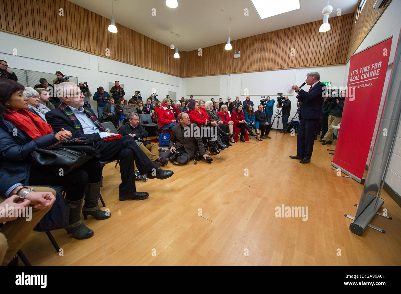 Glasgow, UK. 13th Nov, 2019. Pictured: (left) Jeremy Corbyn MP - Leader of the Labour Party, (right) Richard Leonard MSP - Leader of the Scottish Labour Party. Labour Leader Jeremy Corbyn tours key constituencies in Scotland as part of the biggest people-powered campaign in the history of our country. Jeremy Corbyn addresses Labour activists and campaign across key seats in Scotland alongside Scottish Labour candidates. Credit: Colin Fisher/Alamy Live News Stock Photo