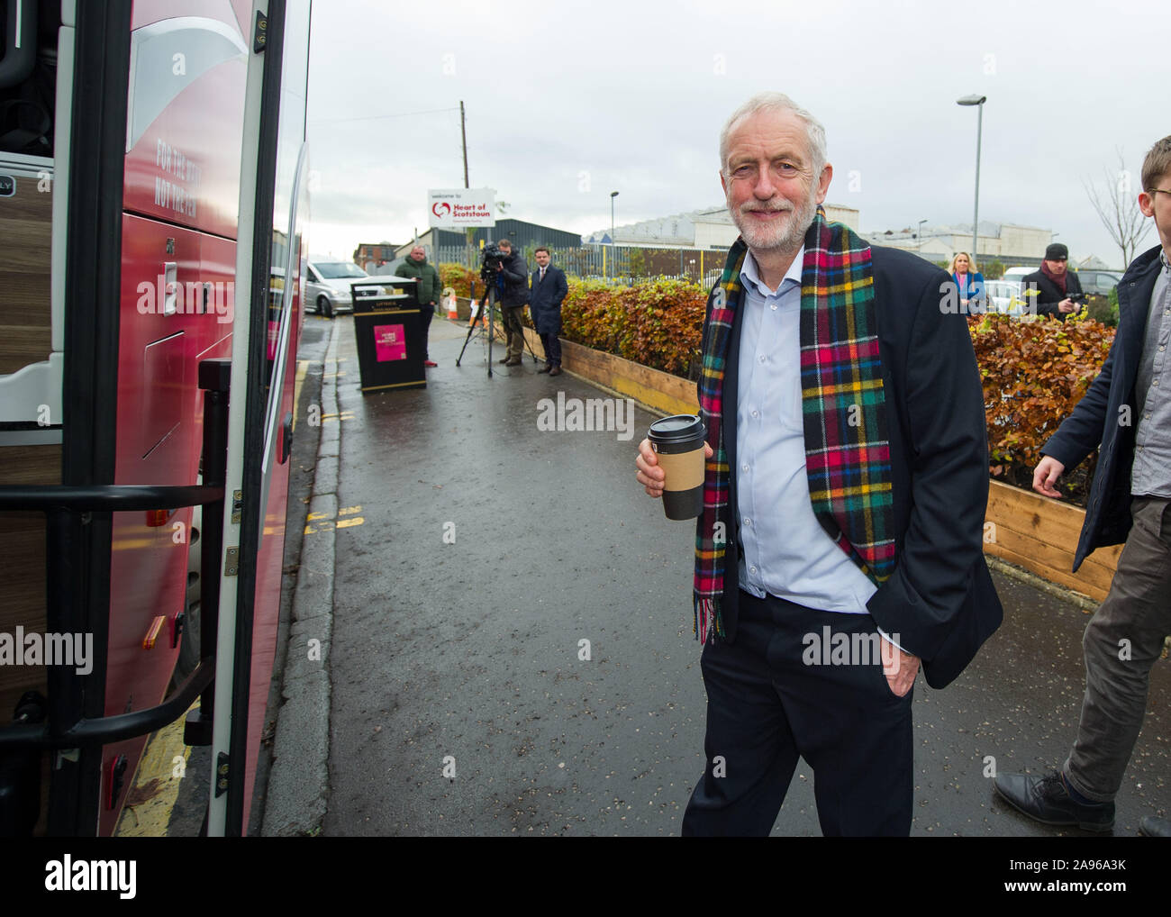 Glasgow, UK. 13th Nov, 2019. Pictured: Jeremy Corbyn MP - Leader of the Labour Party. Labour Leader Jeremy Corbyn tours key constituencies in Scotland as part of the biggest people-powered campaign in the history of our country. Jeremy Corbyn addresses Labour activists and campaign across key seats in Scotland alongside Scottish Labour candidates. Credit: Colin Fisher/Alamy Live News Stock Photo