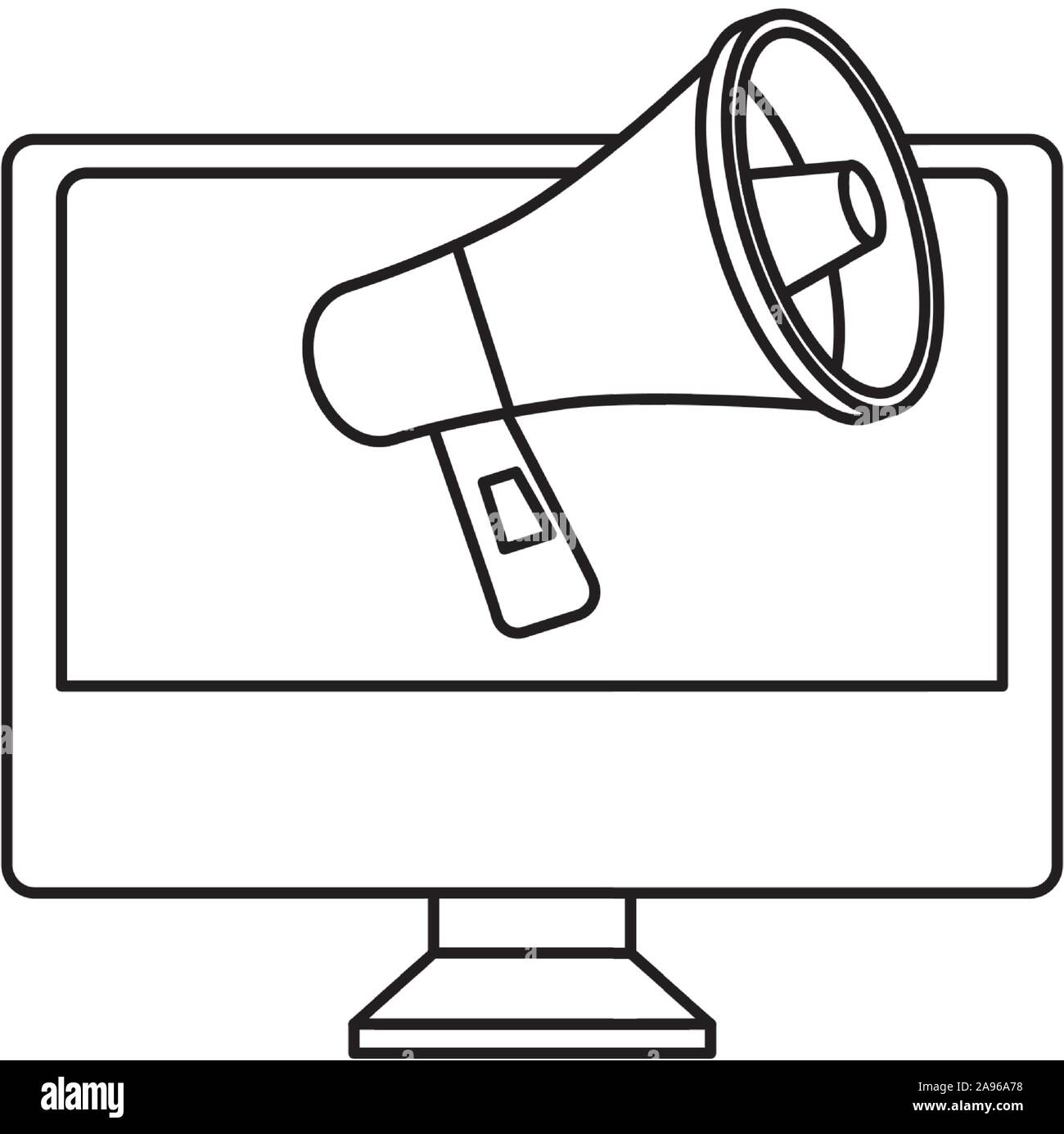 computer with megaphone line style icon Stock Vector Image & Art - Alamy