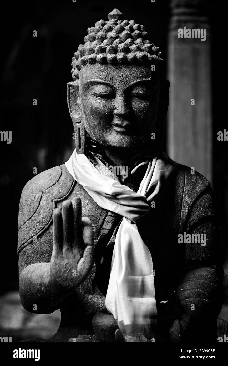 Buddha statue in black and white Stock Photo