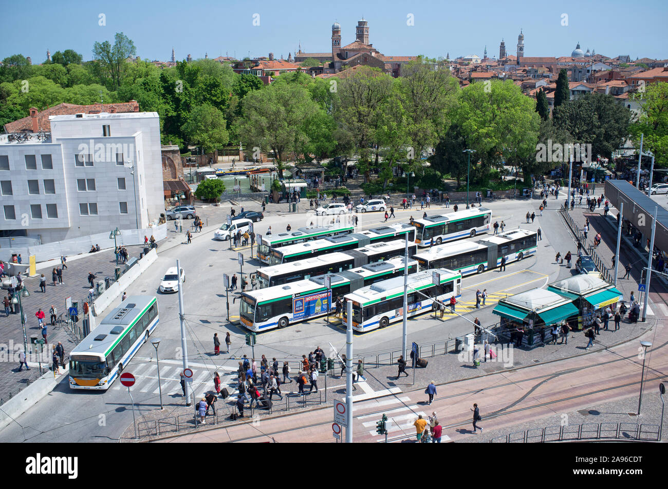 10 - May - 2019, Piazzale Roma, Venice, Italy - Is a square in Venice at the entrance of the city. The square acts as the main bus station for Venice. Stock Photo