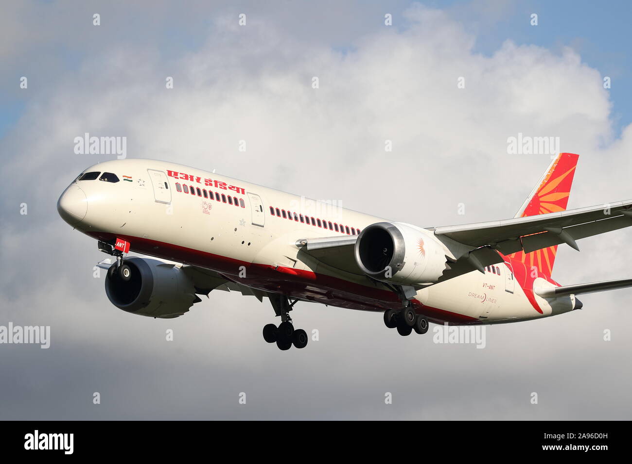 Air India Boeing 787-8 Dreamliner VT-ANT departing from London Heathrow Airport, UK Stock Photo