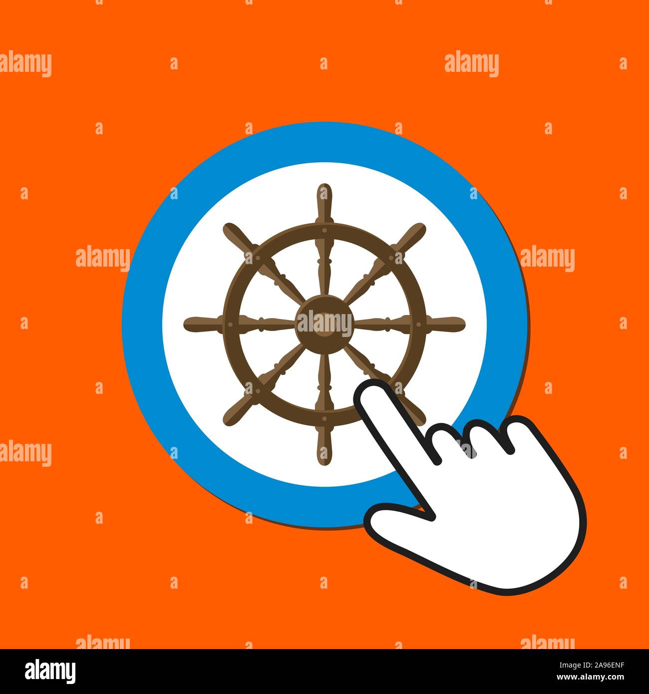 Steer wheel icon. Navigation concept. Hand Mouse Cursor Clicks the