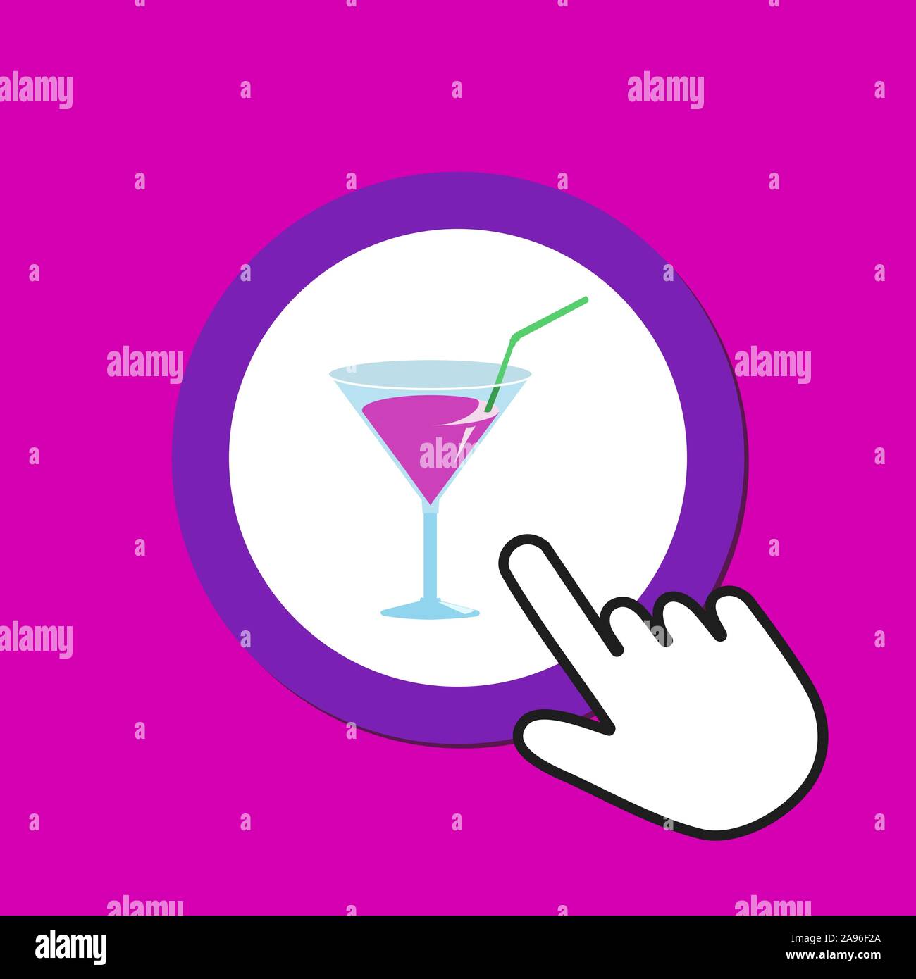 Wineglass icon. Drinks, rest concept. Hand Mouse Cursor Clicks the ...