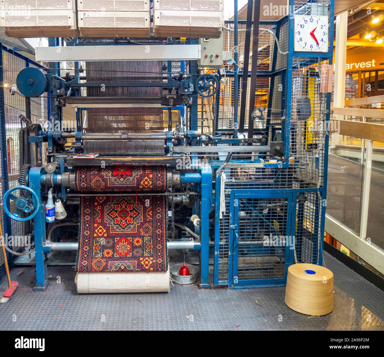 Exhibition vintage mechanical machinery Axminster gripper loom using Jacquard system at National Wool Museum Geelong Victoria Australia. Stock Photo