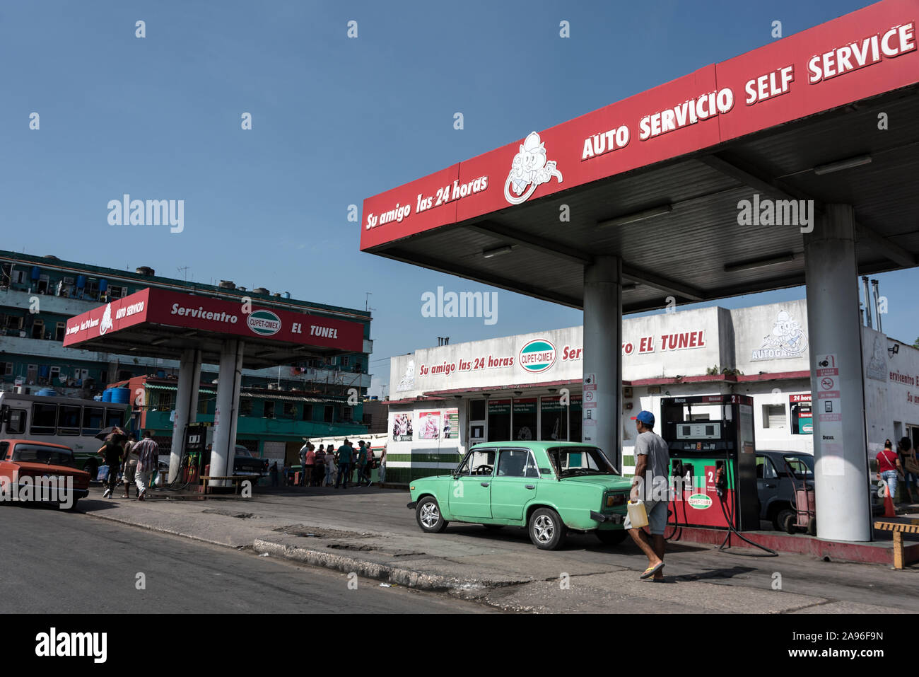 One of the petrol station outlets in Havana, Cuba. CUPET is Cuba's largest oil company and is owned and operated by the Cuban national government. Stock Photo