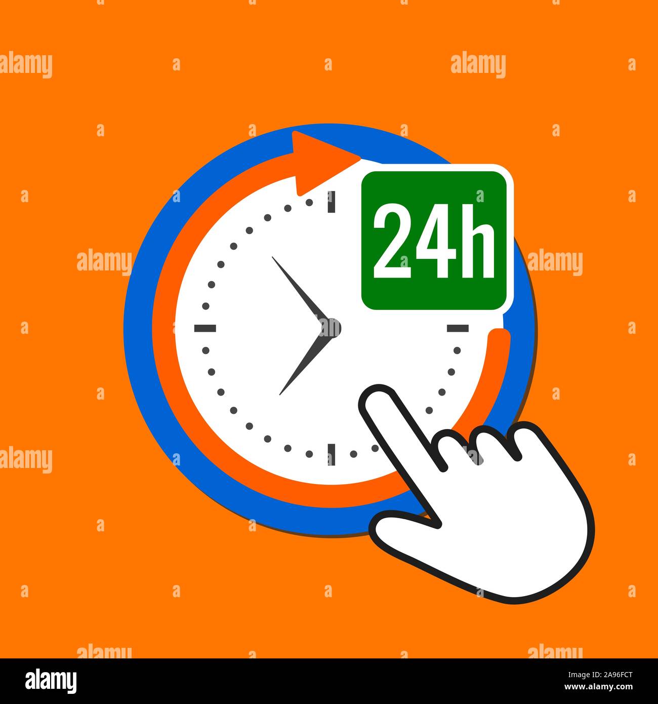 24 hours icon. Constant service concept. Hand Mouse Cursor Clicks the ...