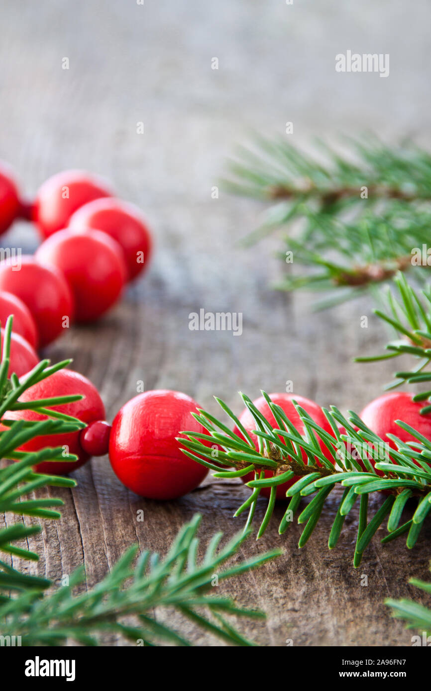 Wooden Christmas balls and background Stock Photo