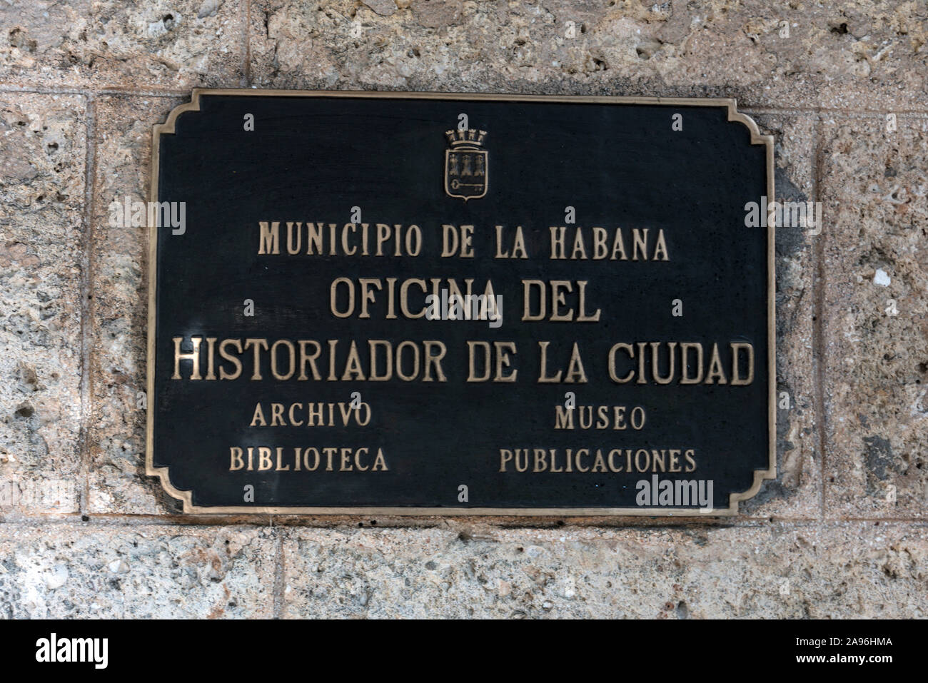 A wall plaque - Palacio de los Capitanes Generales ( Havana’s history museum) in Havana old town (Habana Vieja). It was the former official residence Stock Photo