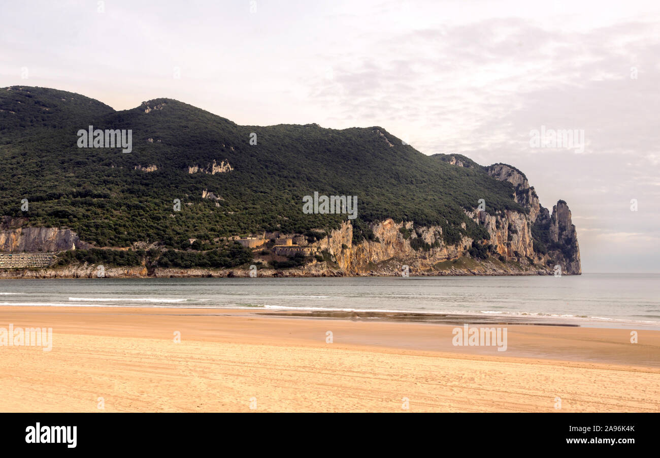 Sand beach in Cantabria in the north of Spain in a sunny day Stock Photo