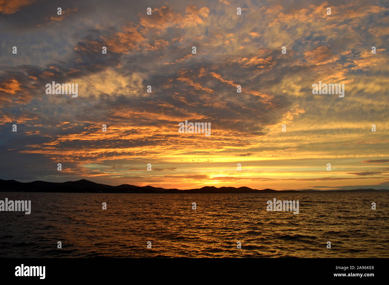 Amazing sunset (sunrise) at sea in Zadar (Croatia) Stock Photo