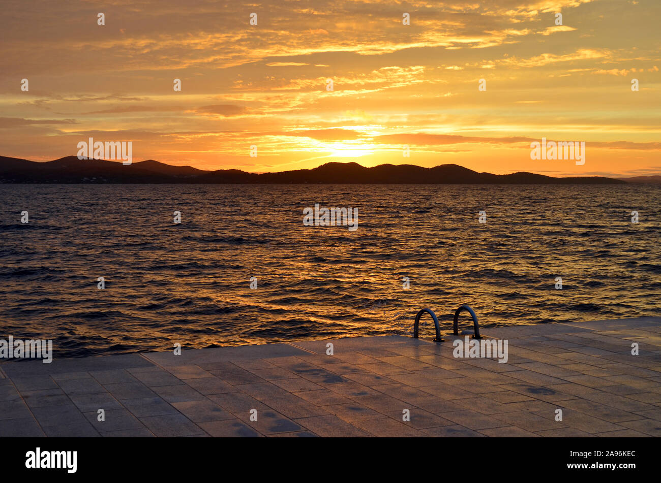 Amazing sunset (sunrise) at sea in Zadar (Croatia) Stock Photo
