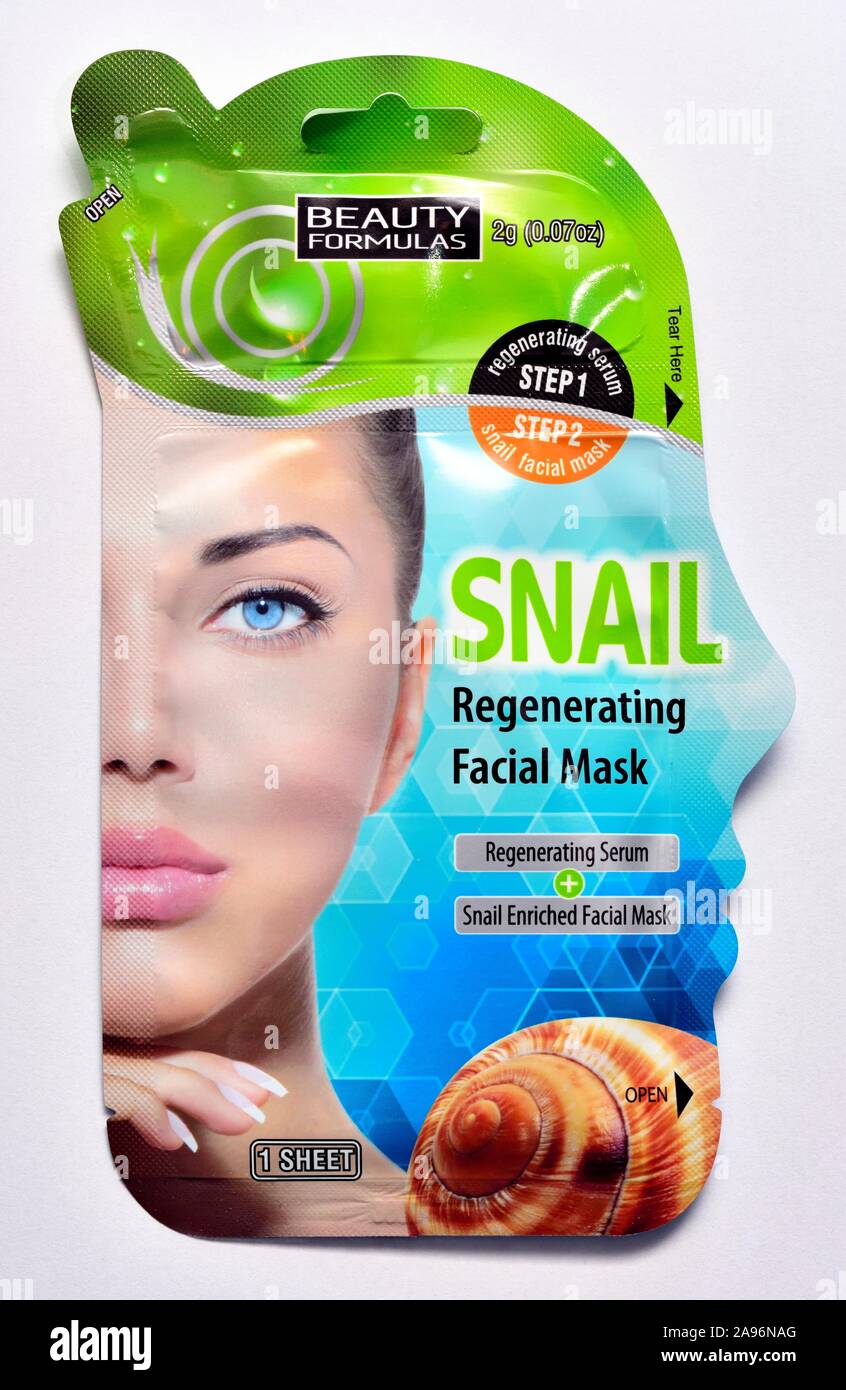 Snail Regenerating facial mask,white background Stock Photo