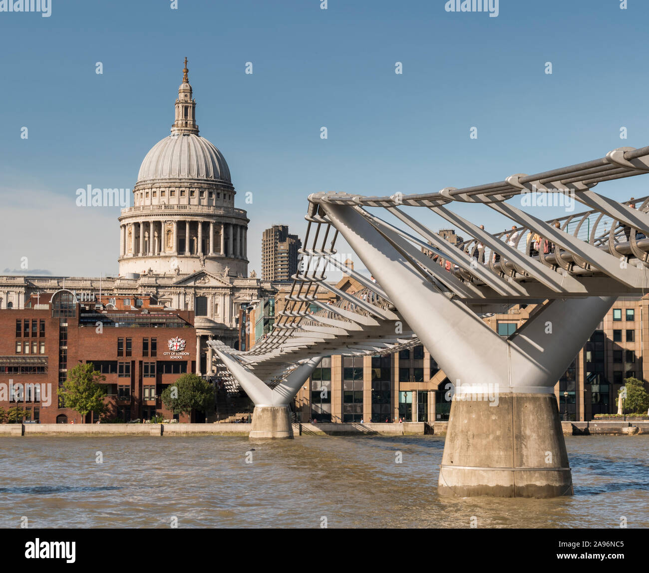 St Paul's Cathedral across the London Millennium Footbridge viewed from the Southbank. Stock Photo