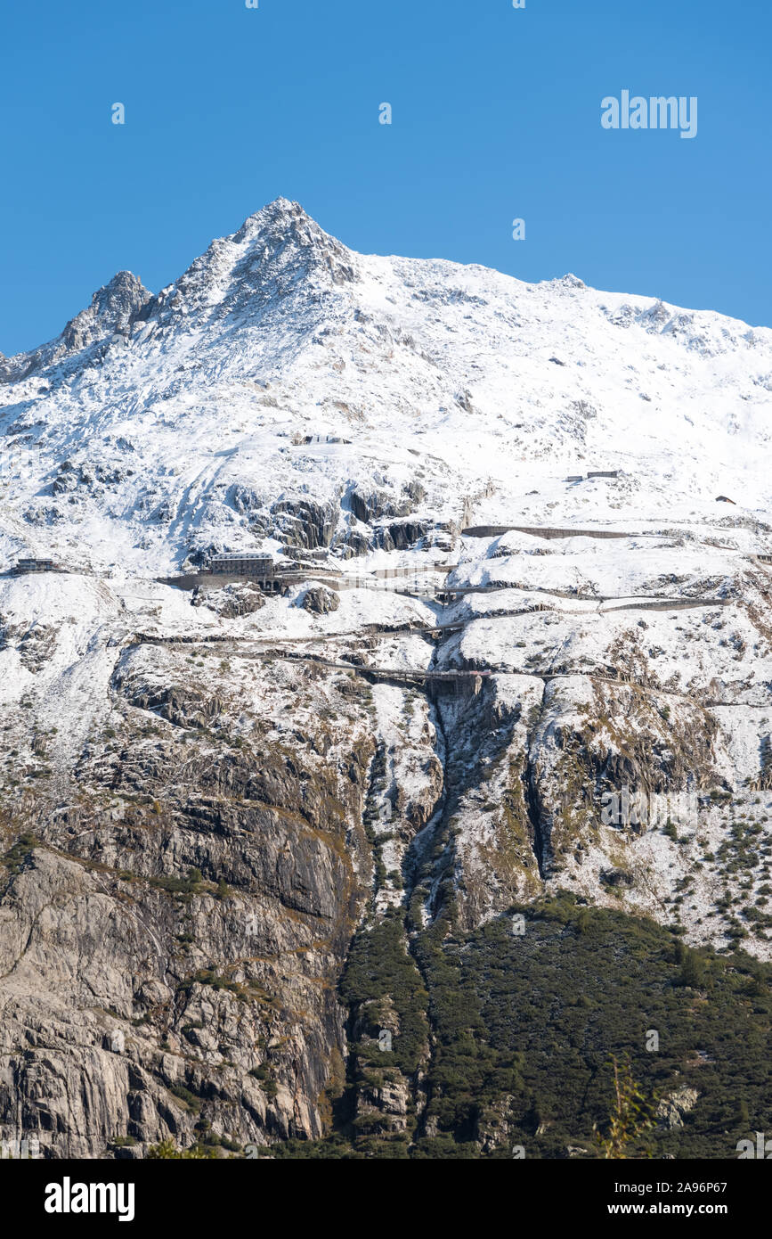 Alpine mountain landscape along the iconic Furkapass road in the swiss alps, Switzerland, Western Europe Stock Photo