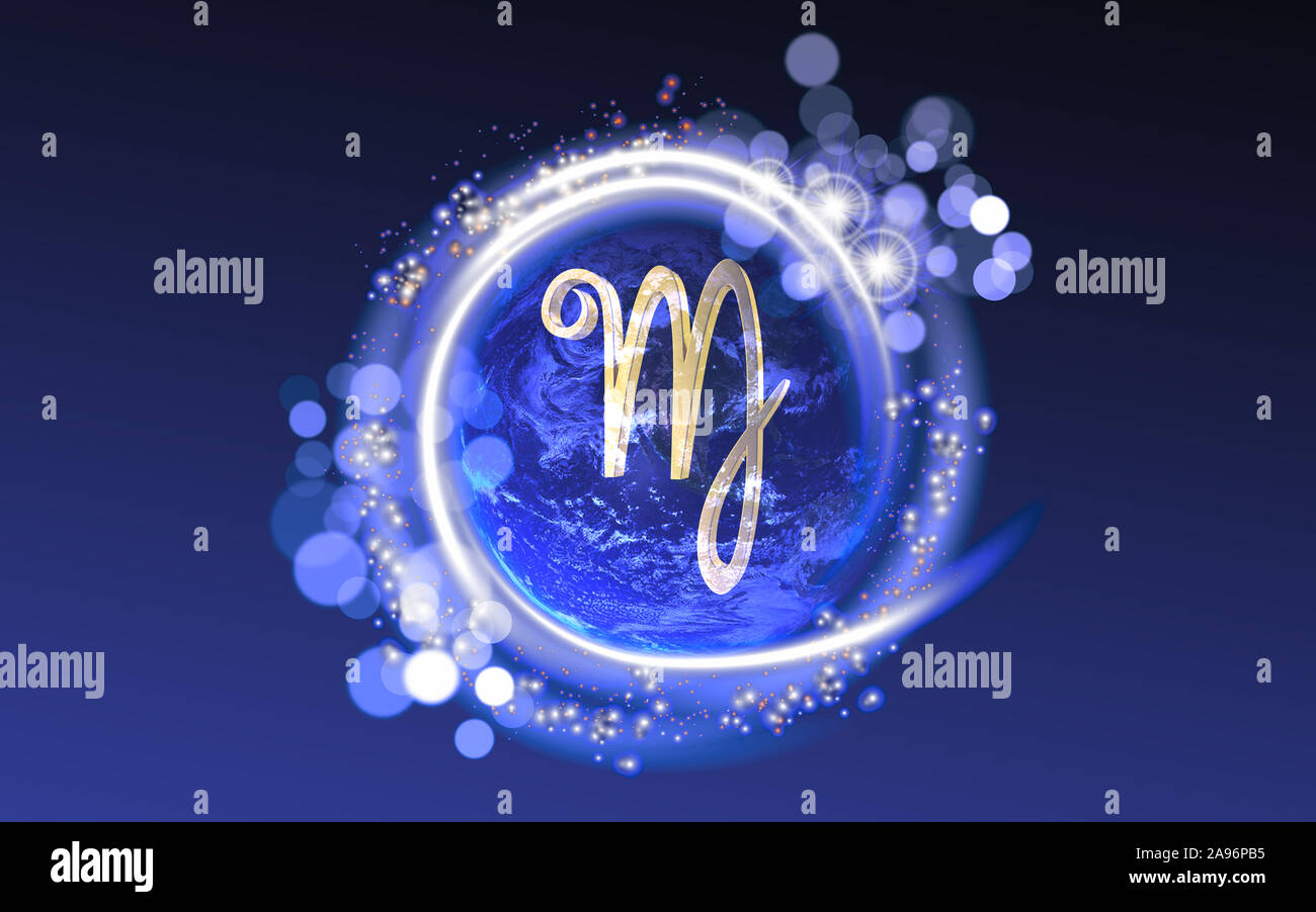 Produced With Photoshop And 3d Software Virgo Astrology Sign Inside A Magical Frame On Blue Background High Resolution Zodiac Sign Concepts Are Desi Stock Photo Alamy