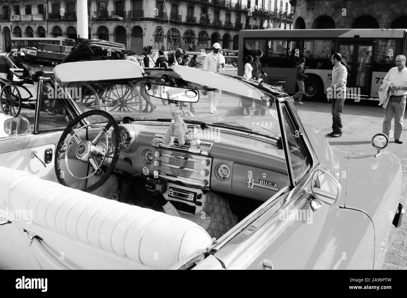 Cuba: Orange Buick Oldtimer in front of the capitolio in the capital city Havanna Stock Photo