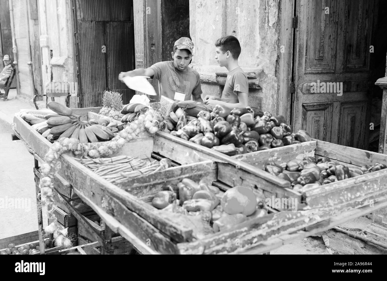 Cuba: Young street-market-traders in Havanna-City. Stock Photo