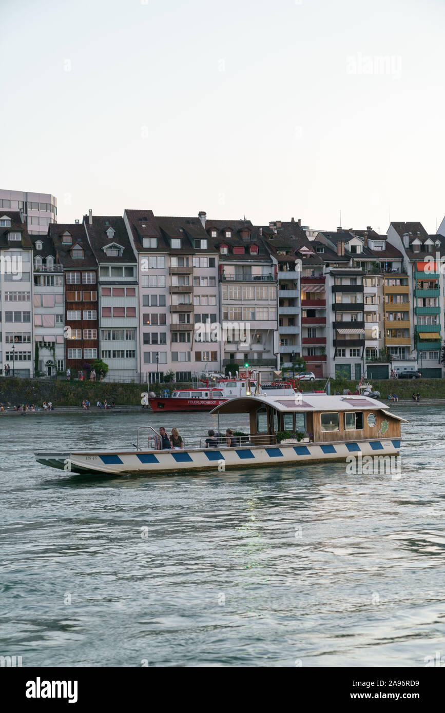 Ferry crossing Rhine river in Basel Stock Photo