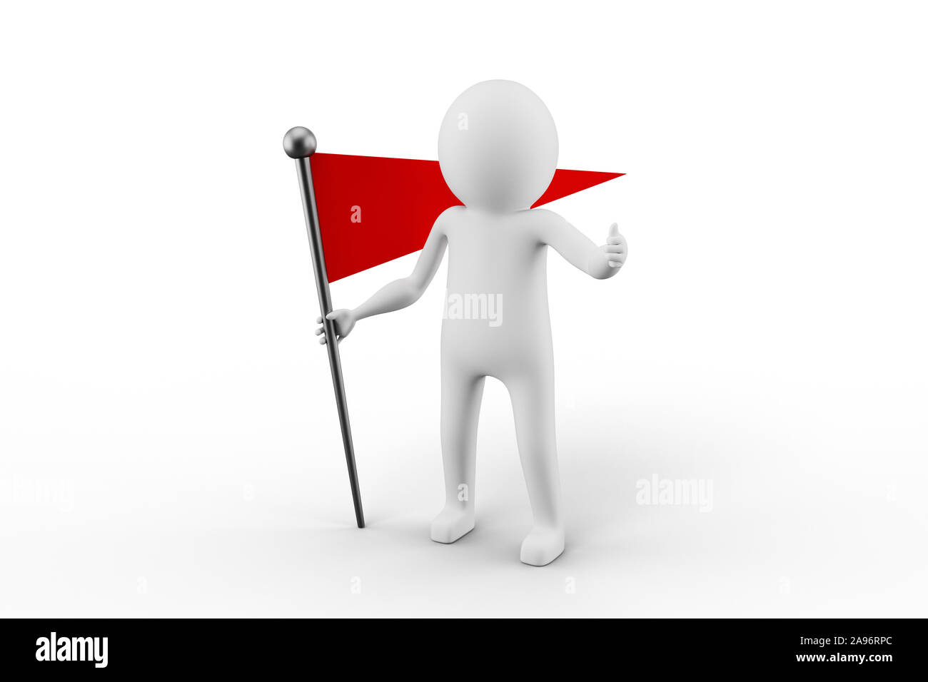 3D Man is holding a red flag banner against white background. Easy to ...
