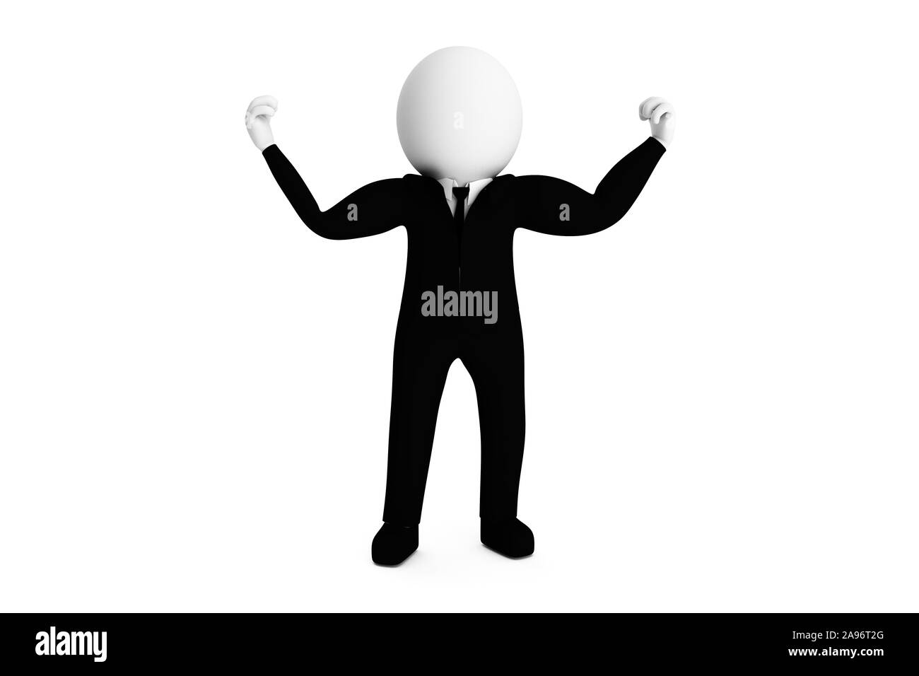3D Man is showing his power and celebrating a win against white background. High quality 3D renders of several poses from 3D man in plain white. 3D re Stock Photo