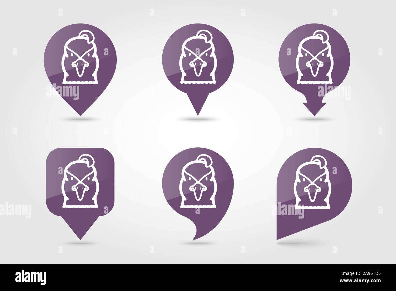 Quail flat pin map icon. Map pointer. Map markers. Animal head vector ...