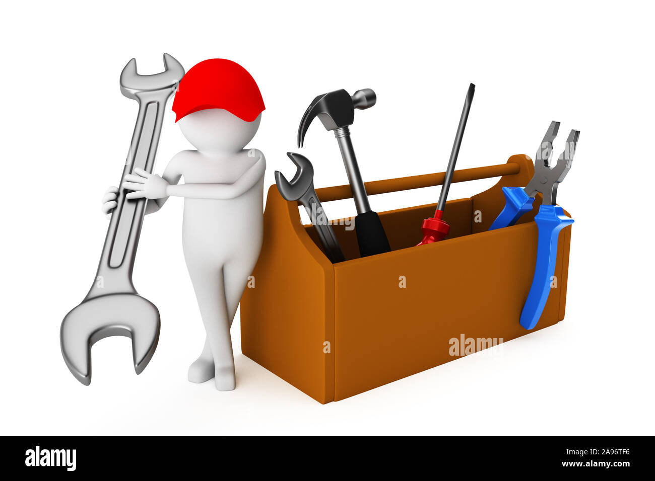 3d People - Man, Person With A Wrench Businessman And Builder Fix