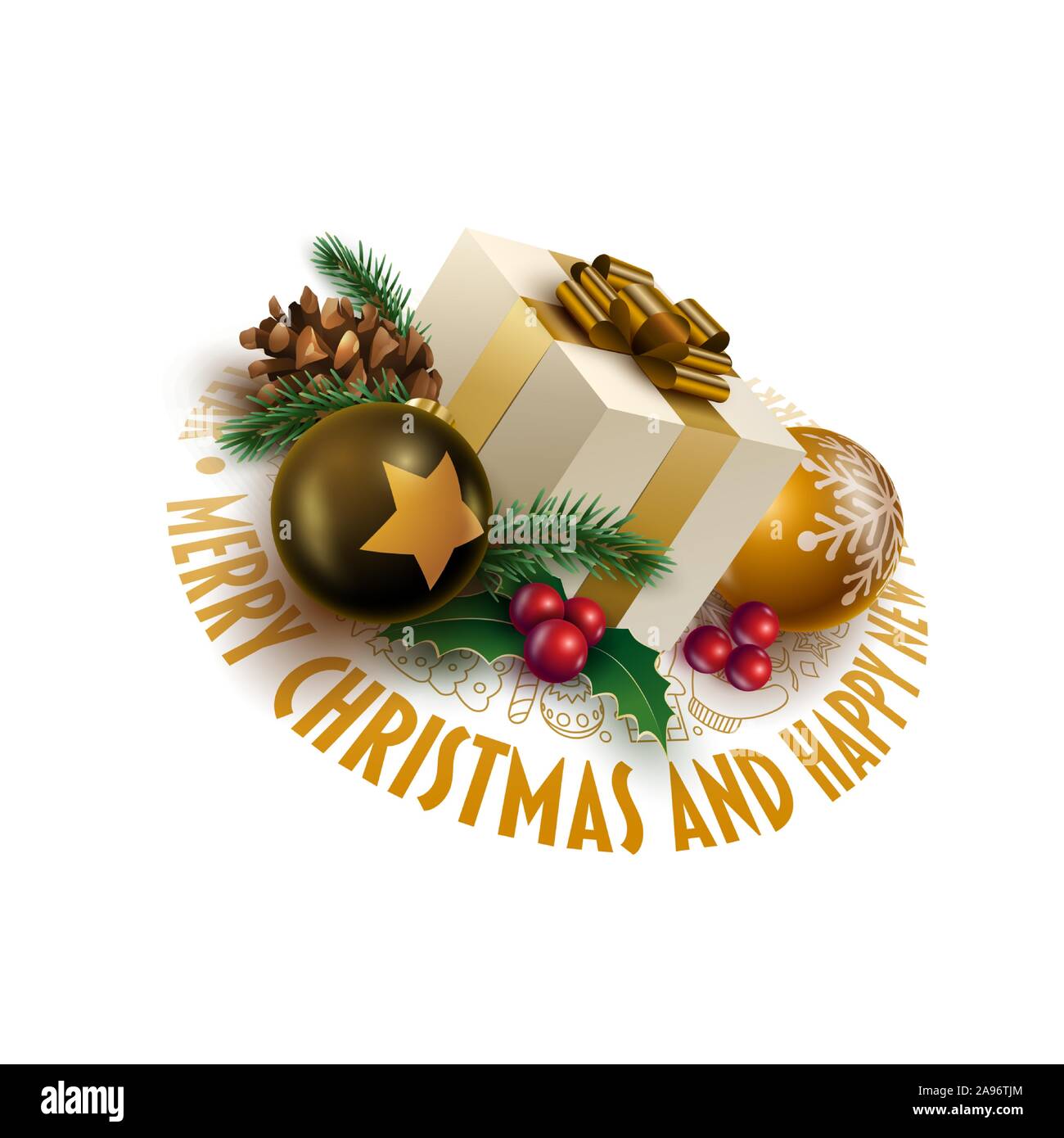 Merry Christmas and Happy New Year greeting card design. Vector ...