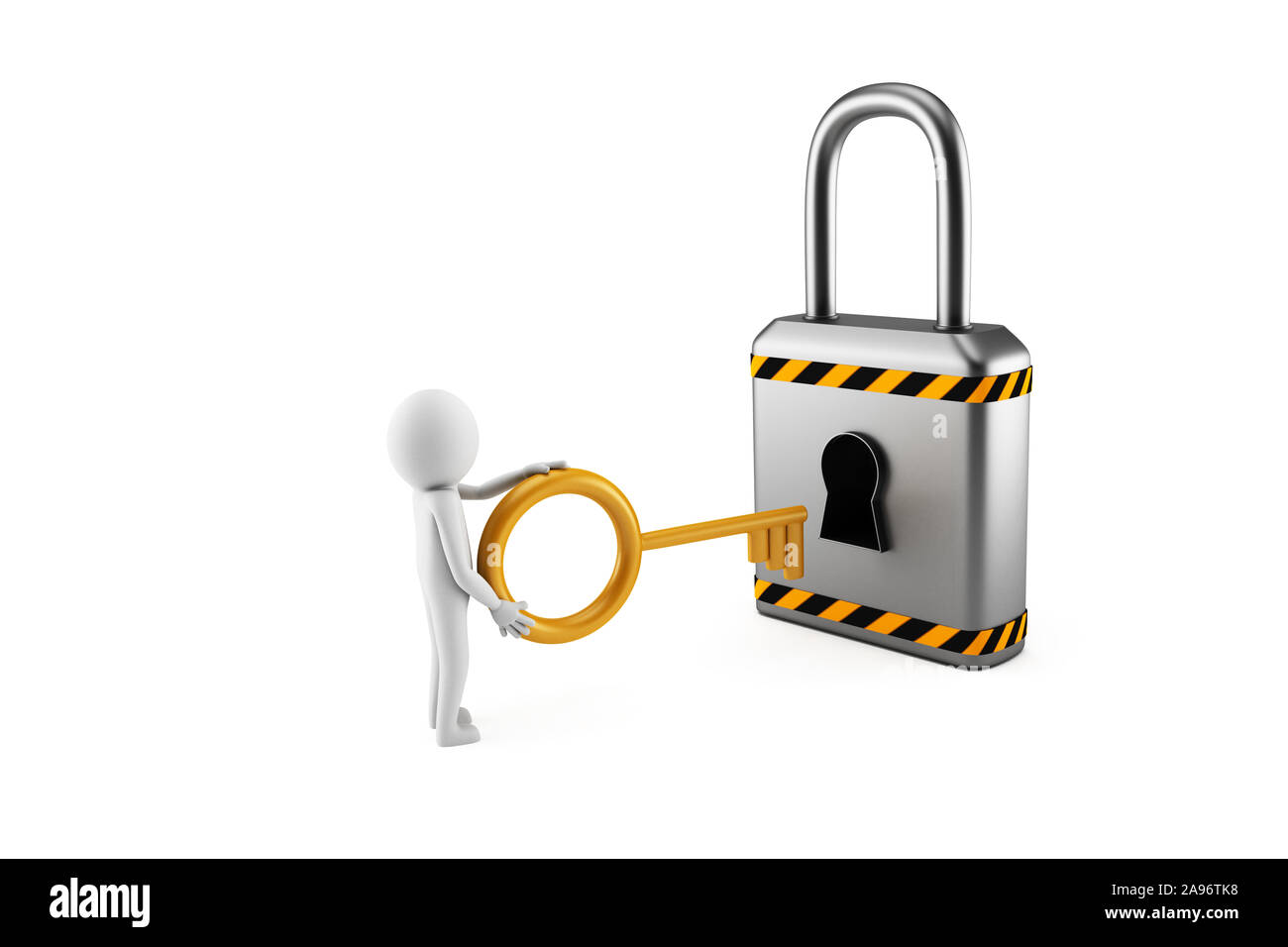 3D Man is unlocking a key on a white background. High quality 3D ...