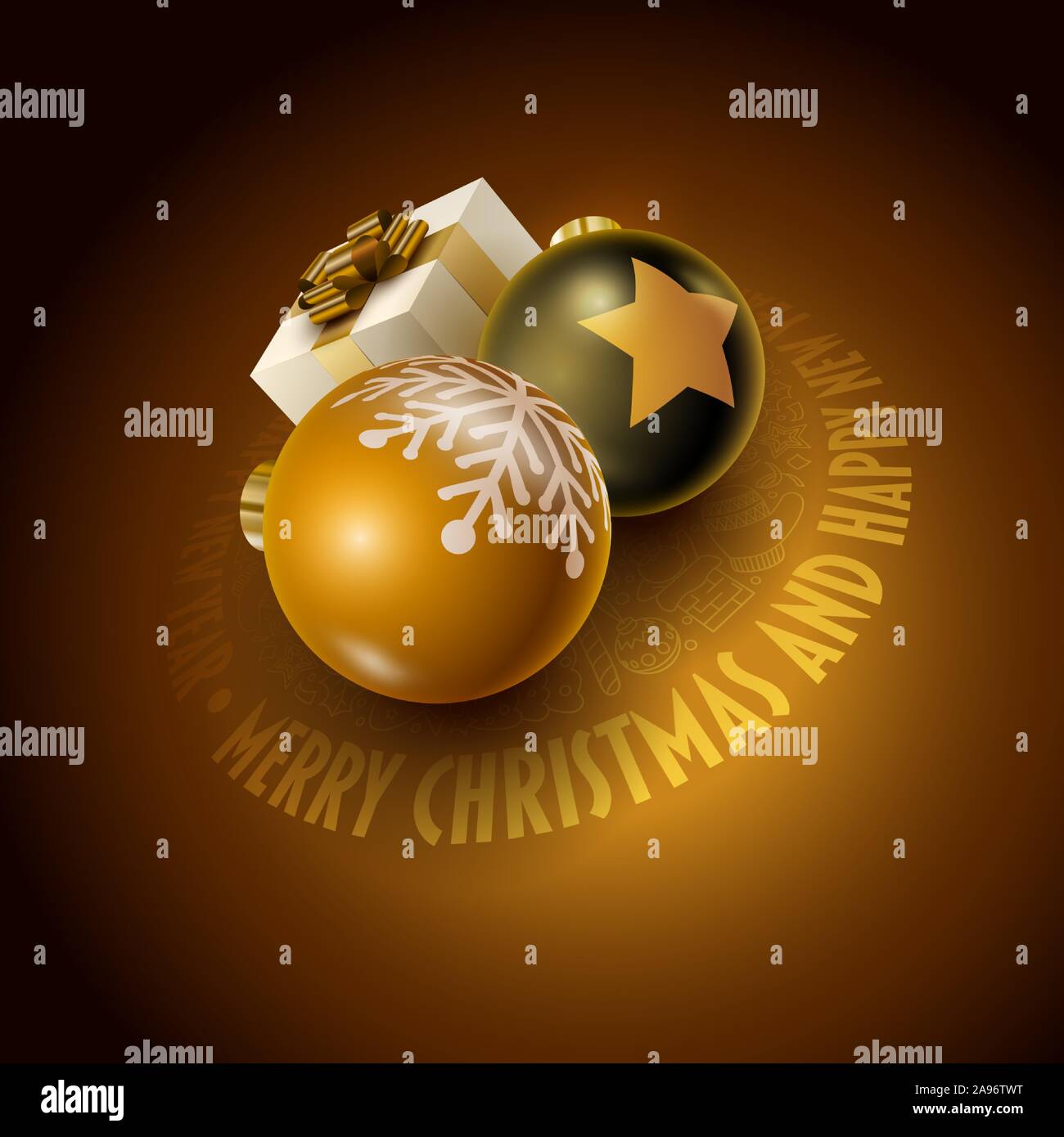 Merry Christmas and Happy New Year greeting card design. Vector ...