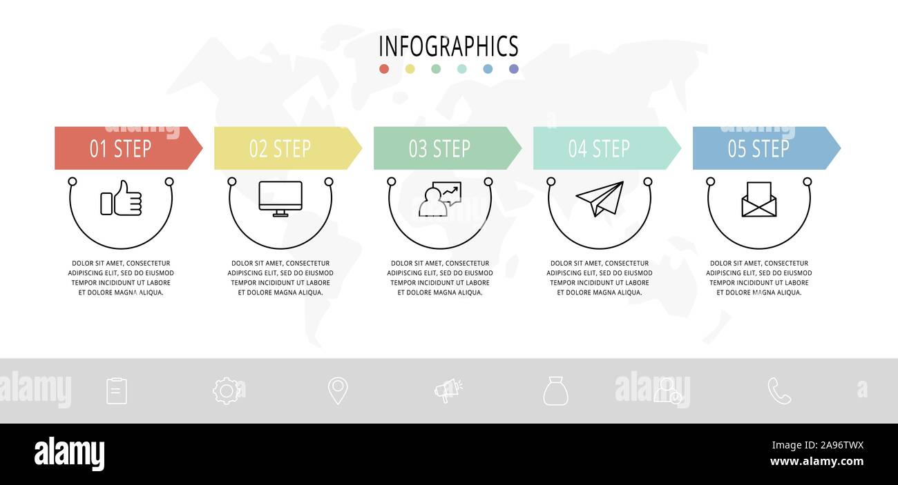 Vector flat line template circle infographics. Business concept with 5 ...