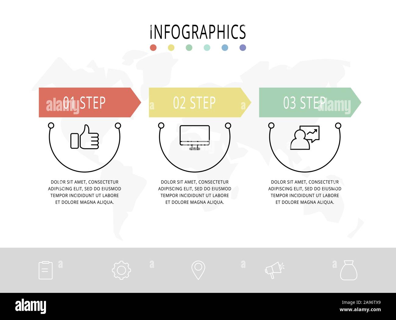 Vector flat line template circle infographics. Business concept with 3 ...