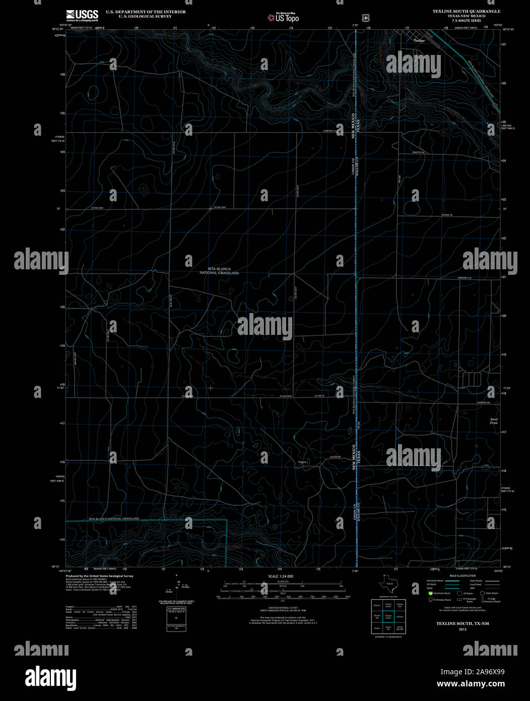 USGS TOPO Map Texas TX Texline South 20121107 TM Inverted Restoration