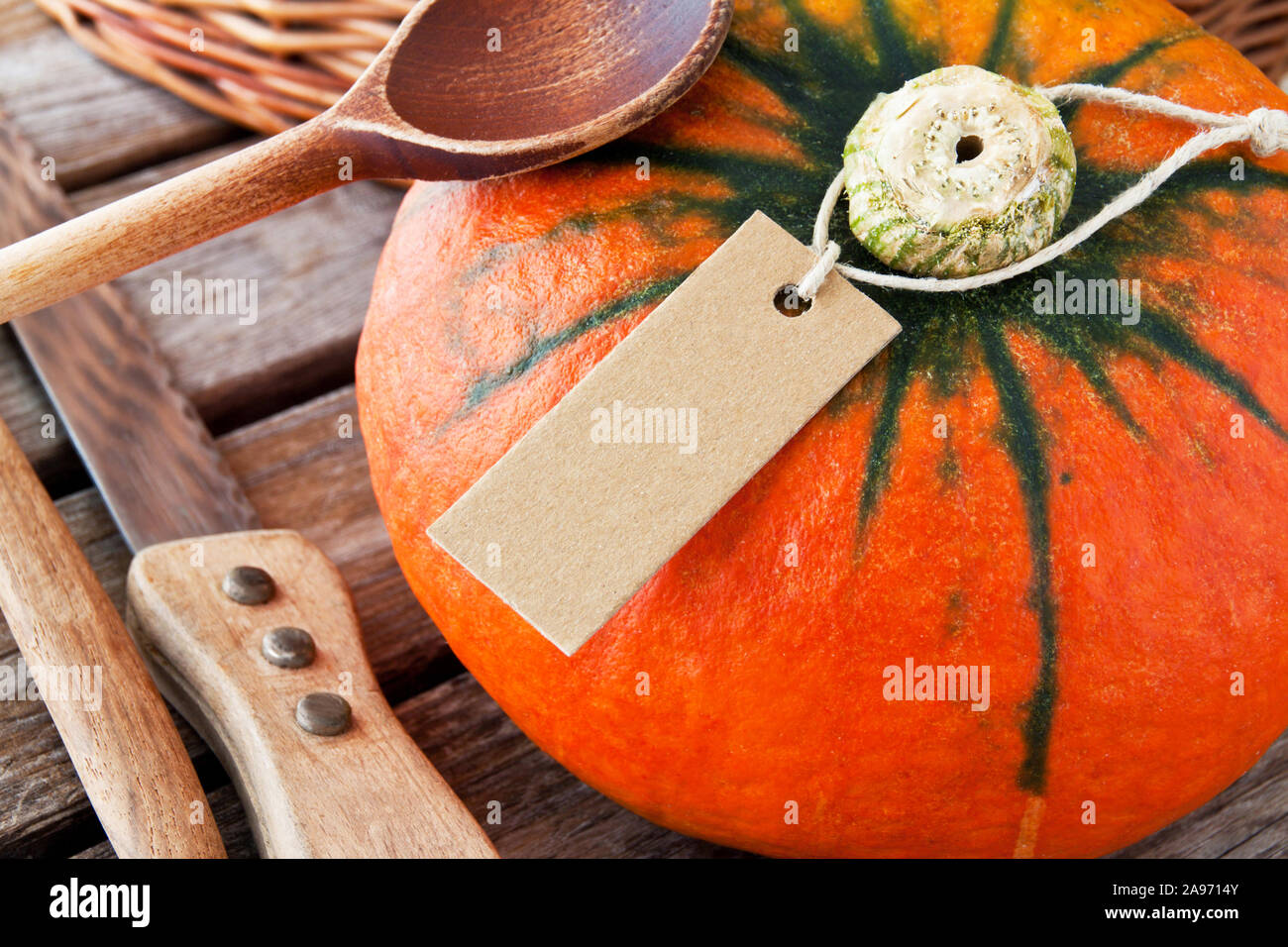 Pumpkin and label background Stock Photo - Alamy