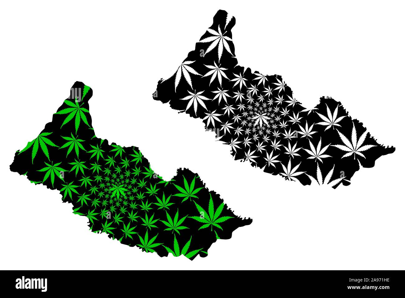 Caqueta Department (Colombia, Republic of Colombia, Departments of Colombia) map is designed cannabis leaf green and black, Caqueta map made of mariju Stock Vector